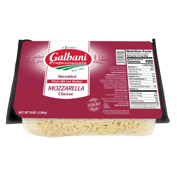 201019411 . MOZZARELLA SHREDDED (WHOLE MILK) - GALBANI RED LABEL 6/5LB