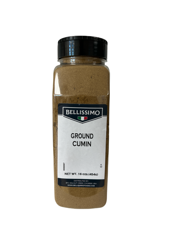 122484.  CUMIN, GROUND LG BTL 16OZ  - BELLISSIMO 12/16OZ