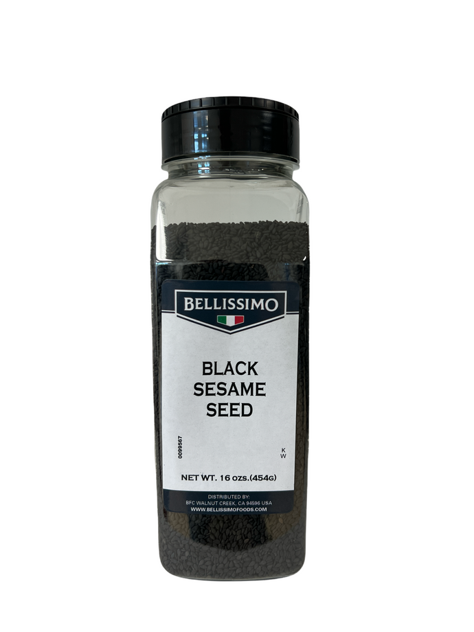 1224830. SESAME SEED, BLACK LG BTL 16OZ - BELLISSIMO 12/16OZ